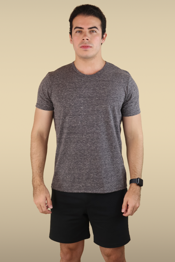 Playera Básica Cómoda Gris Jaspe Manga Corta Cuello Redondo Casual